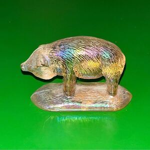 Vintage Summit Art Glass Pig‎ Sow Figurine Pink Iridescent Carnival Glass 3”